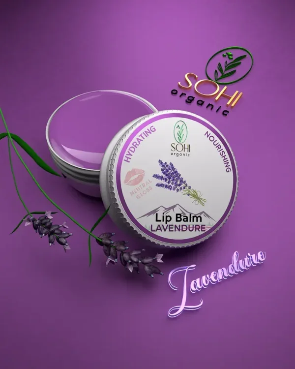 Sohi Organic Lavendure Lip Balm imparts Neutral Gloss with calming lavender scent